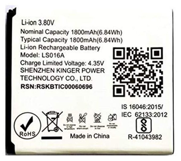 Original Compatible Battery For LYF Flame 7S / LS016A 1800mAh Genuine Mobile Battery image 0
