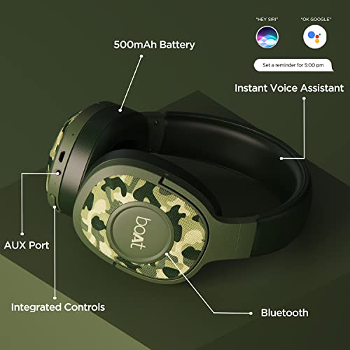 boAt Rockerz 550 Over Ear Bluetooth Headphones with Upto 20 Hours Playback, 50MM Drivers, Soft Padded Ear Cushions and Physical Noise Isolation(Army Green) image 5