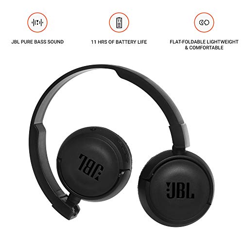JBL T460BT by Harman, Wireless On Ear Headphones with Mic, Pure Bass, Portable, Lightweight & Flat Foldable, Voice Assistant Support for Mobiles (Black) image 1