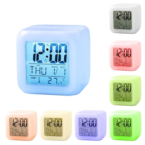 7 Colour Changing LED Digital Alarm Clock Table Watch with Date Time Temperature for Office Bedroom Multicolor image 2