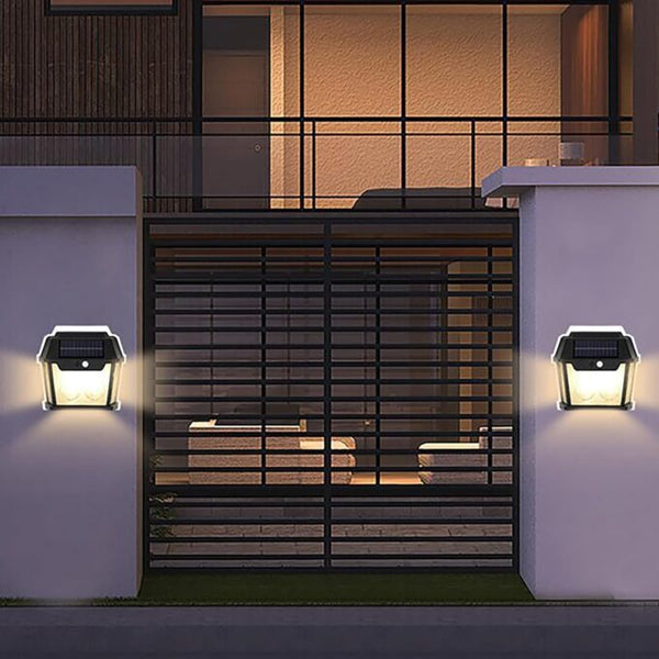 Outdoor Solar Interaction 2 LED Wall Lamp with Motion Sensor Wireless Auto Chargeable Dusk to Dawn Exterior Lamps for Front Porch and Garden (Warm Light,) image 4