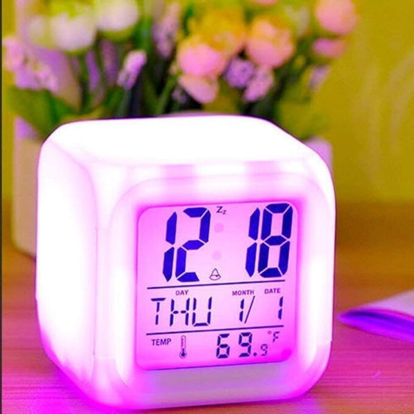 7 Colour Changing LED Digital Alarm Clock Table Watch with Date Time Temperature for Office Bedroom Multicolor image 6