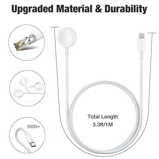 USB-C Magnetic Wireless Charging Cable / Charger For Apple Watch Series 10/9/8/7/6/5/4/3/2/1/Ultra, 1 Metre, Portable