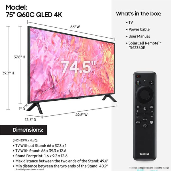 SAMSUNG 75-Inch Class QLED 4K Q60C Series Quantum HDR, Dual LED, Object Tracking Sound Lite, Q-Symphony, Motion Xcelerator, Gaming Hub, Smart TV with Alexa Built-in (QN75Q60C, 2023 Model) image 8