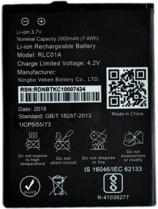 Original Compatible Battery For LYF FLAME 1 / FLAME 8 / RLC01A2000mAh Genuine Battery image 0