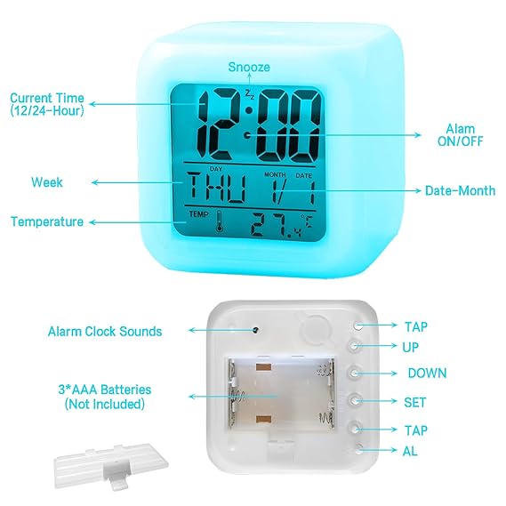 7 Colour Changing LED Digital Alarm Clock Table Watch with Date Time Temperature for Office Bedroom Multicolor image 3