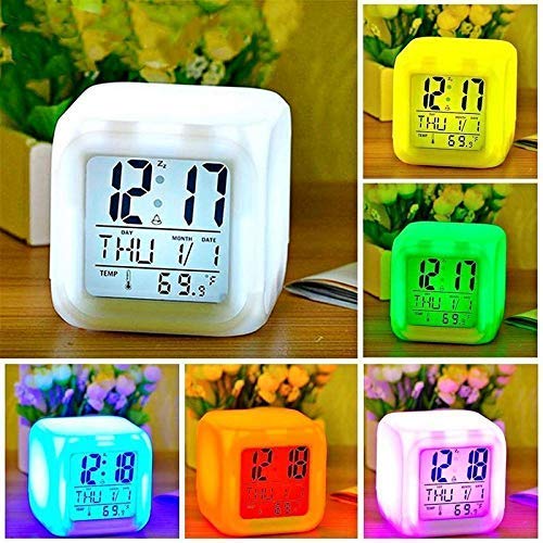 7 Colour Changing LED Digital Alarm Clock Table Watch with Date Time Temperature for Office Bedroom Multicolor image 5