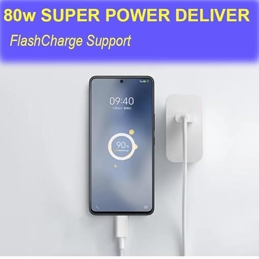 Vivo Original 80W Flash Charger with USB to Type C Cable Compatible with Vivo X200T, X300, X300 Pro, X200Fe, X200, X Fold 5, X Fold 3 Pro, X100, X90, X90 Pro, Y18, Y28, V70
