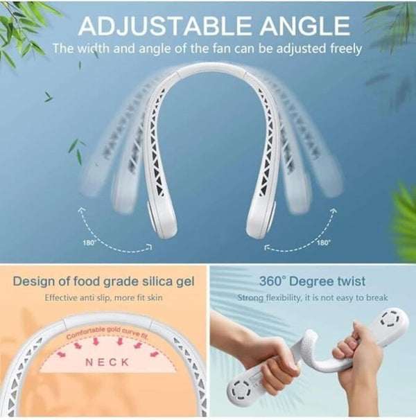 Hanging Neck Fan - 3 Adjustable Gears - Power Button & Fan Speed Selection | Type C USB Port Input | Dual Motor Hands-Free Cooling image 6