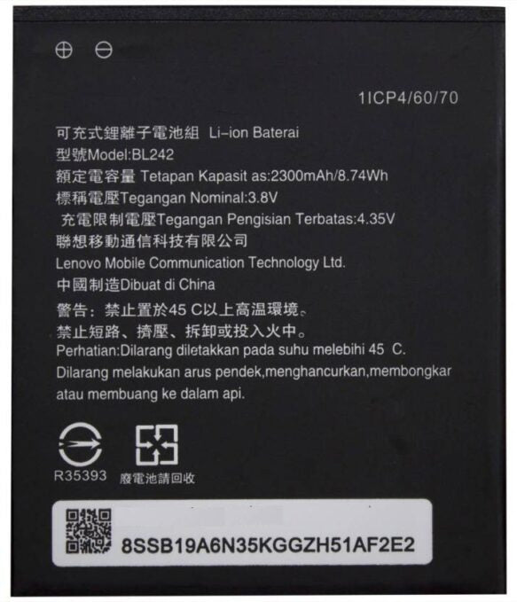 Original Compatible Battery For Lenovo A6000 (BL242) BL-242 / BL242 2300mAh Genuine Battery image 0