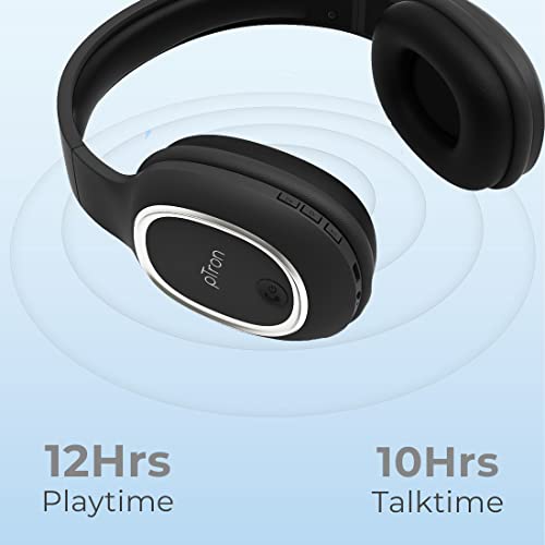 pTron Studio Over Ear Bluetooth 5.0 Wireless Headphones with Mic, Hi-Fi Sound with Deep Bass, 12Hrs Playback, Ergonomic & Lightweight Wireless Headset, Soft Cushions Earpads, Aux Port - (Black) image 2