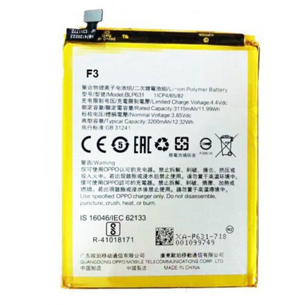 Original Compatible Battery For Oppo F3 / BLP6313200mAh Genuine Mobile Battery image 0