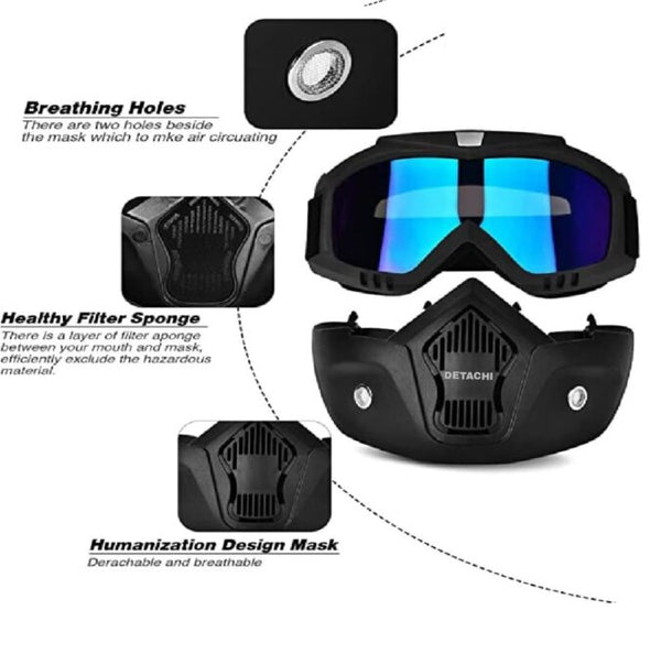 Bike Riding Goggle Mask Anti Scratch UV Protective Open Face & Eyewear Windproof Dirt Shield Adjustable Strap Soft Foam Padded Detachable for Cycling Bike Off Road Racing Riding Unisex image 2