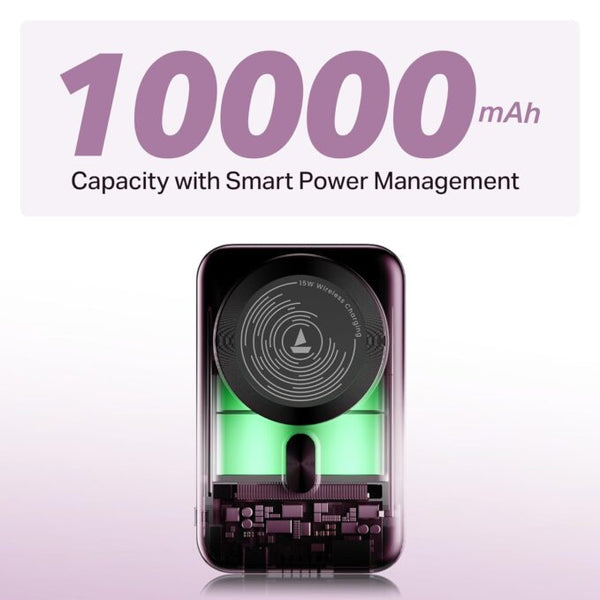 Boat EnergyShroom PB331 (Magsafe) 10000mAh Magnetic Wireless Powerbank, 15W Wireless & 22.5W Wired Charging for (iPhone 16, 15, 14, 13 & 12, Android & Other Qi Enabled Devices) (Purple) image 5