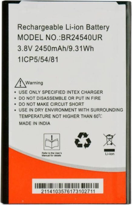 Original Compatible Battery For Intex Aqua S3 BR24540UR2450mAh Genuine Battery image 0