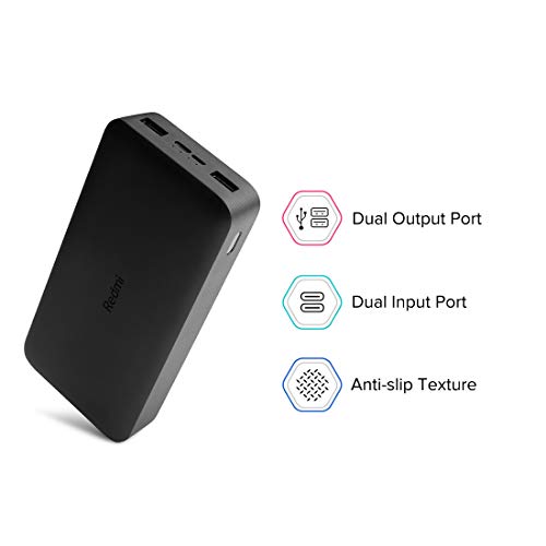 Redmi 20000mAh Li-Polymer Power Bank, USB Type C and Micro USB Ports, 18W Fast Charging, Low Power Mode, Black image 1