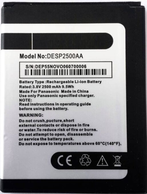 Original Compatible Battery For Panasonic P55 NOVO DESP2500AA2500mAh Genuine Battery image 0