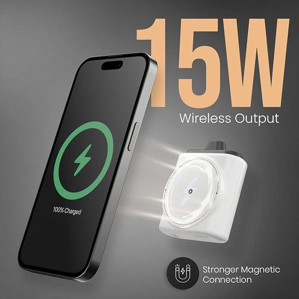 Portronics Moji 10K Smallest Wireless 10000Mah Fast Charging Power Bank with Detachable USB Type-C Cable, Strong Magnet, 20W Wired Output, for iPhone 12 & Above, Android & All Qi Enabled Devices image 6