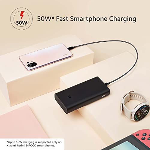 MI Power Bank Hypersonic 20000mAh 50W Lithium Polymer Supports Laptop Charging 50W Mobile Charging | Power Delivery 3.0 Fast Charging | Triple Output Port (Black) image 3