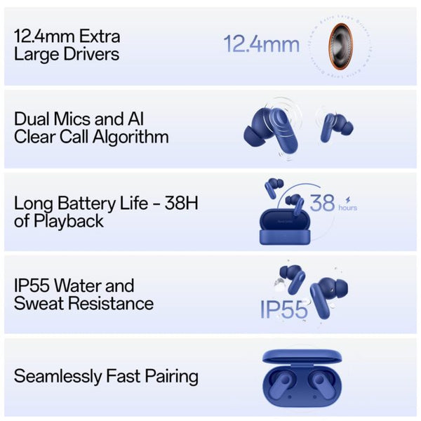 OnePlus Nord Buds 2r True Wireless in Ear Earbuds with Mic, 12.4mm Drivers, Playback:Upto 38hr case, 4-Mic Design, IP55 Rating image 7