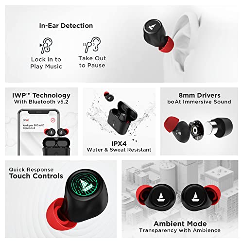 boAt Airdopes 500 ANC True Wireless Earbuds with 35dB Hybrid ANC, in-Ear Detection, Beast™ Mode for Gaming, Quad Mics with ENx™ Tech, Upto 28 Hrs Playback, ASAP™ Charge, Ambient Mode(Rich Black) image 5