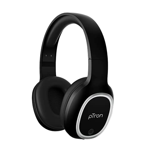 pTron Studio Over Ear Bluetooth 5.0 Wireless Headphones with Mic, Hi-Fi Sound with Deep Bass, 12Hrs Playback, Ergonomic & Lightweight Wireless Headset, Soft Cushions Earpads, Aux Port - (Black) image 0