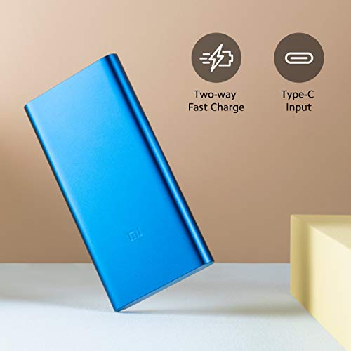 MI 10000mAh 3i Lithium Polymer Power Bank Dual Input(Micro-USB and Type C) and Output Ports 18W Fast Charging (Metallic Blue) image 2