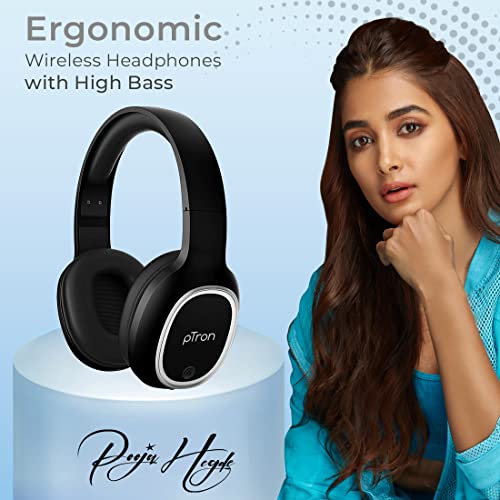 pTron Studio Over Ear Bluetooth 5.0 Wireless Headphones with Mic, Hi-Fi Sound with Deep Bass, 12Hrs Playback, Ergonomic & Lightweight Wireless Headset, Soft Cushions Earpads, Aux Port - (Black) image 1