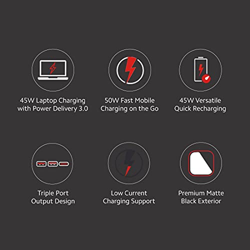 MI Power Bank Hypersonic 20000mAh 50W Lithium Polymer Supports Laptop Charging 50W Mobile Charging | Power Delivery 3.0 Fast Charging | Triple Output Port (Black) image 1