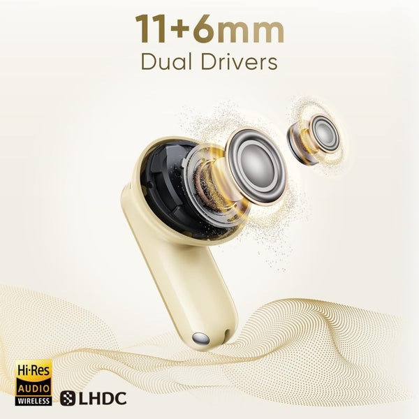 Buds Air 8,11mm+6mm Dual Dynamic Bass Drivers,58Hrs Playtime, 55dB ANC,6 Mic ENC, 45ms Low Latency, 360° Spatial Audio, Hi-Res LHDC,