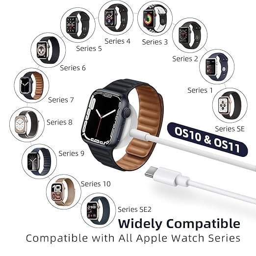 USB-C Magnetic Wireless Charging Cable / Charger For Apple Watch Series 10/9/8/7/6/5/4/3/2/1/Ultra, 1 Metre, Portable