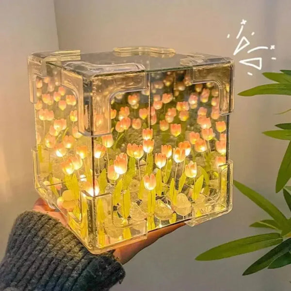 Tulip Night Light Lamp | Cute Flower Bedroom Sleeping Lamp DIY Cube Tulip Lamp | Mirror Tulip Night Light Desk Ornaments for Bedroom (1 Psc) image 1