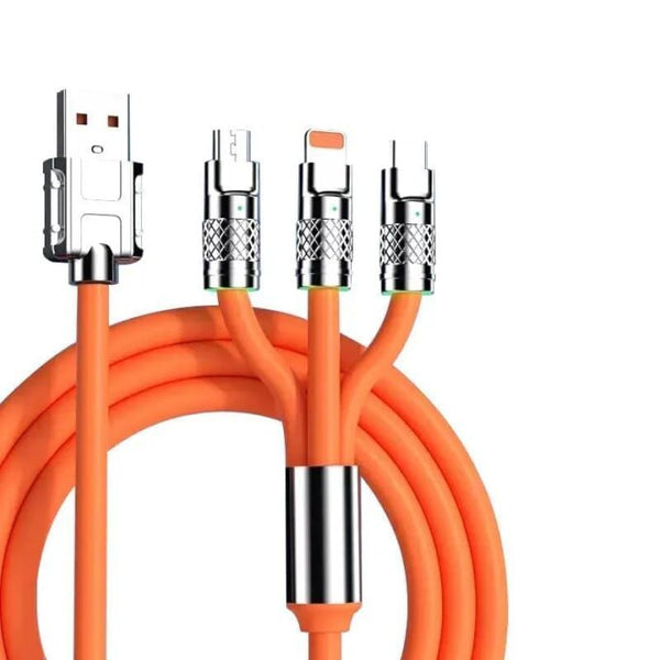 120W 3A Super Fast Charger - 3-in-1 Zinc Alloy Charger Cable with Type C, Liquid Silicone, and Micro USB - Ultimate Charging Solution image 0