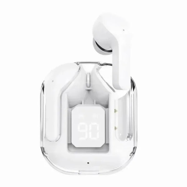 Ultrapods Max: True Wireless Earbuds, Immersive Bass, Sporty Design, LED Display, Transparent Case - White image