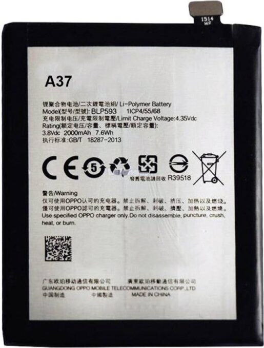Original Compatible Battery For OPPO A37 / BLP 615 / BLP615 2630mAh Genuine Battery image 0