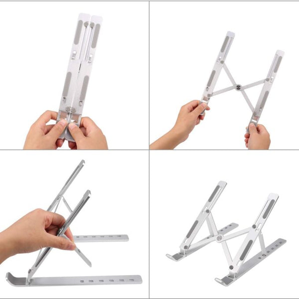 Portable Laptop Stand, Aluminum Adjustable Eye-Level Ergonomic Height Compatible for MacBook Notebook Computer PC iPad Tablet, Ultra-Thin Light Weight Desktop Notebook Holder Riser I Silver- Pack Of 1 | image 6