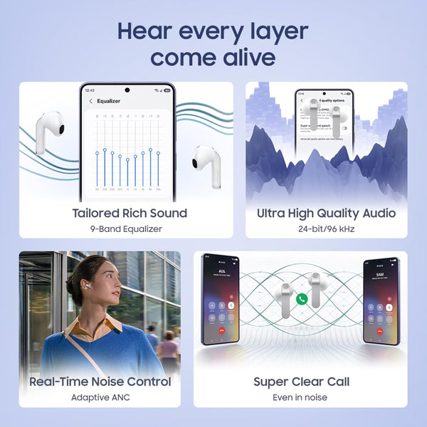 Samsung Galaxy Buds4 (White) in-Ear Wireless Earbuds with Hi-Fi Audio | Adaptive ANC and EQ 2.0 | 360-Audio | Live Translation | Head Gesture Control | IP54