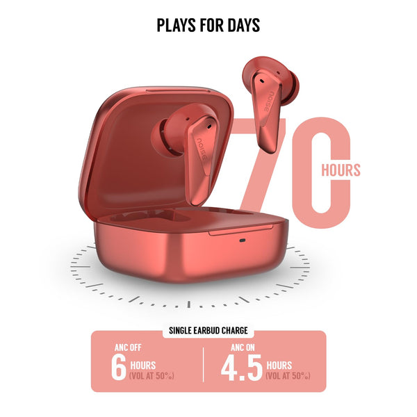 Buds N2 Pro Truly Wireless Earbuds with ANC (Up to 32dB), 70H Playtime, Dual Pairing, InstaCharge (10 Min = 200 Min), Bluetooth v6.0, Metallic Finish – Aurora Red