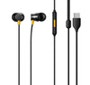 [Original] Real me Buds 3 Type-C Wired Earphones - Heavy Bass In-Ear Headphones with HD Mic for Real me GT Neo 6, 12x, 11 Pro+, Narzo 60 - Tangle-Free Cable in Premium Yellow Retail Box (Black)