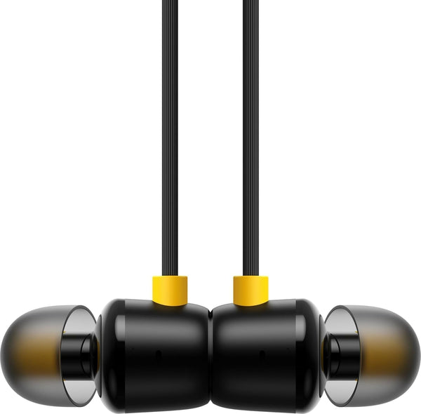 [Original] Real me Buds 3 Type-C Wired Earphones - Heavy Bass In-Ear Headphones with HD Mic for Real me GT Neo 6, 12x, 11 Pro+, Narzo 60 - Tangle-Free Cable in Premium Yellow Retail Box (Black)