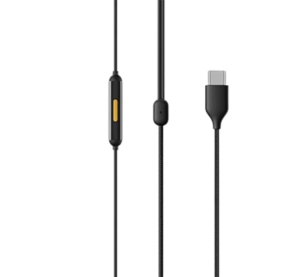 [Original] Real me Buds 3 Type-C Wired Earphones - Heavy Bass In-Ear Headphones with HD Mic for Real me GT Neo 6, 12x, 11 Pro+, Narzo 60 - Tangle-Free Cable in Premium Yellow Retail Box (Black)