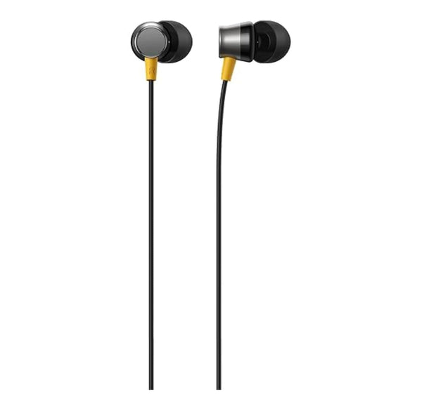 [Original] Real me Buds 3 Type-C Wired Earphones - Heavy Bass In-Ear Headphones with HD Mic for Real me GT Neo 6, 12x, 11 Pro+, Narzo 60 - Tangle-Free Cable in Premium Yellow Retail Box (Black)