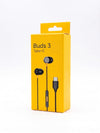 [Original] Real me Buds 3 Type-C Wired Earphones - Heavy Bass In-Ear Headphones with HD Mic for Real me GT Neo 6, 12x, 11 Pro+, Narzo 60 - Tangle-Free Cable in Premium Yellow Retail Box (Black)