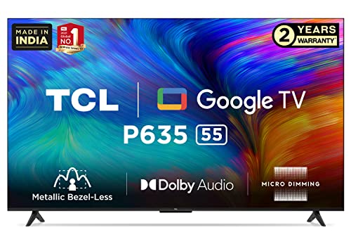 TCL 138.7 cm (55 inches) Metallic Bezel-Less Series 4K Ultra HD Smart LED Google TV 55P635 (Black)