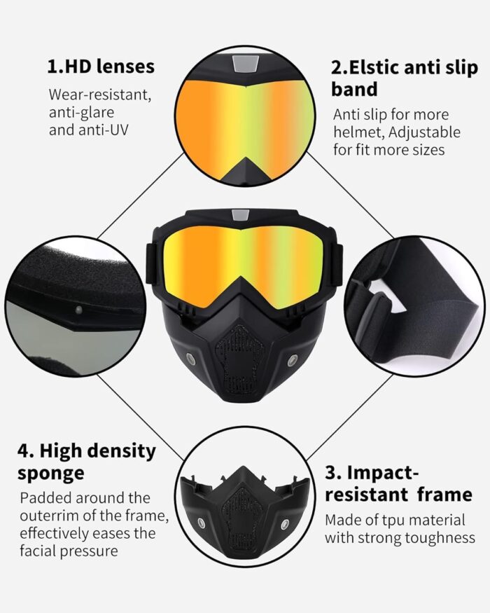 Bike Riding Goggle Mask Anti Scratch UV Protective Open Face & Eyewear Windproof Dirt Shield Adjustable Strap Soft Foam Padded Detachable for Cycling Bike Off Road Racing Riding Unisex - Image 6