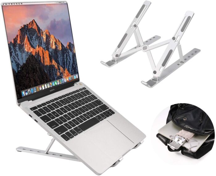 Portable Laptop Stand, Aluminum Adjustable Eye-Level Ergonomic Height Compatible for MacBook Notebook Computer PC iPad Tablet, Ultra-Thin Light Weight Desktop Notebook Holder Riser I Silver- Pack Of 1 | - Image 3