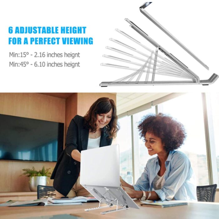 Portable Laptop Stand, Aluminum Adjustable Eye-Level Ergonomic Height Compatible for MacBook Notebook Computer PC iPad Tablet, Ultra-Thin Light Weight Desktop Notebook Holder Riser I Silver- Pack Of 1 | - Image 5