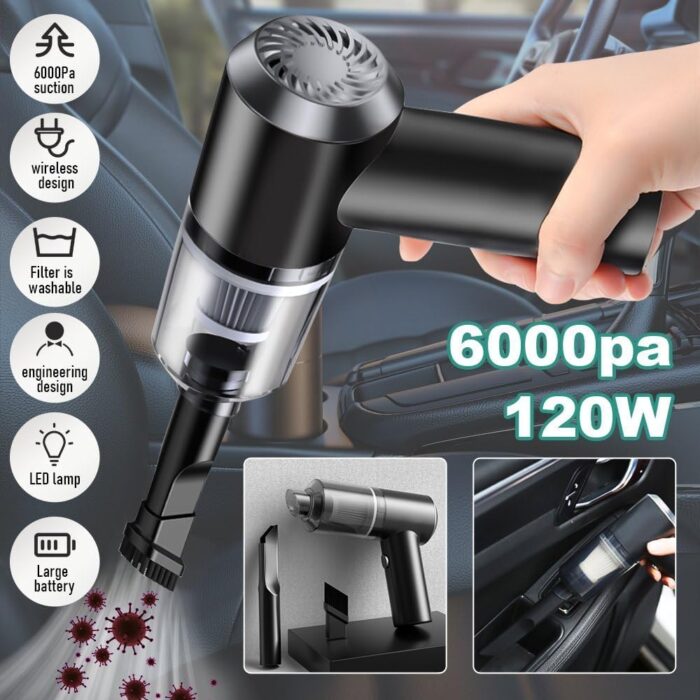 3 IN1 Portable Car Vacuum Cleaner with Blower, USB Rechargeable Wireless Handheld, Traveling, Camping, Reusable - Image 4