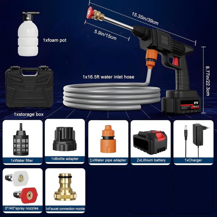 Cordless Portable Pressure Washer Gun 48V 12000mah High Pressure Water Gun Wireless High Pressure Washer Water Spray Gun for Car Wash Bike Washing Cleaning (Electric car wash Gun 2 Battery 2) - Image 2