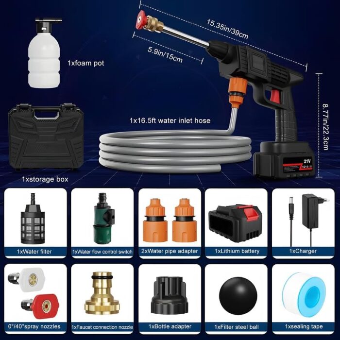 Cordless Portable Pressure Washer Gun 48V 12000mah High Pressure Water Gun Wireless High Pressure Washer Water Spray Gun for Car Wash Bike Washing Cleaning (Electric car wash Gun 2 Battery 2) - Image 3